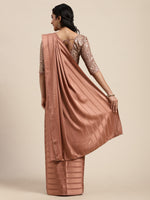 Thumbnail for Saree Mall Brown Striped Satin Saree - Distacart