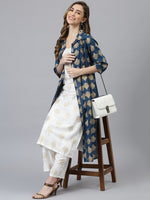 Thumbnail for Khushal K Women Blue Ethnic Motifs Printed Kurta & Palazzos with Jacket - Distacart