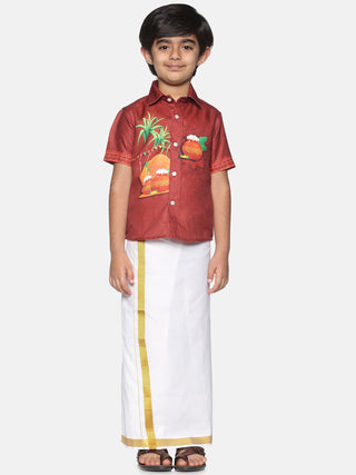 Sethukrishna Boys Printed Traditional Shirt With Adjustable Velcro Dhoti Set - Distacart