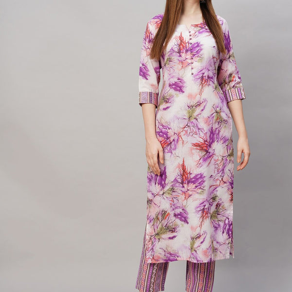 Kalini Floral Printed Regular Kurta With Trousers - Distacart