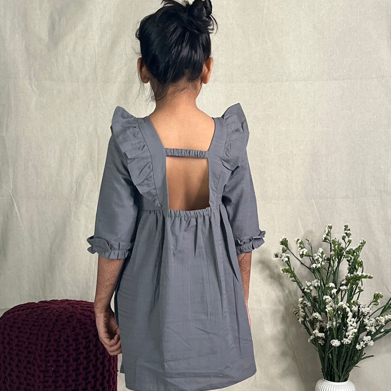 ArthLife Grey Cactus Embroidered Dress - Distacart