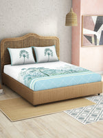 Thumbnail for SPACES Kalakari Haath Teal Green Print Pure Cotton 210 TC King Bedsheet & 2 Pillow Covers - Distacart
