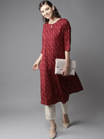 Thumbnail for HERE&NOW Women Maroon & Off-White Printed Straight Kurta - Distacart