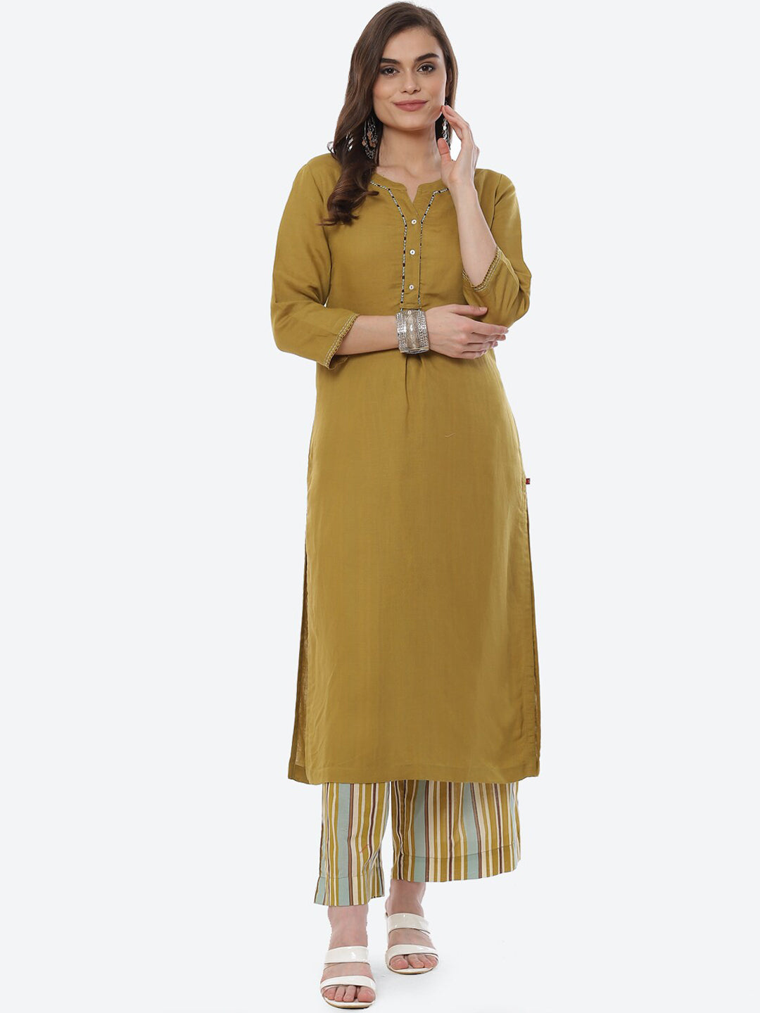 Biba Women Mustard Yellow Kurta with Palazzos - Distacart