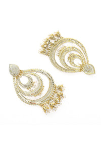 Thumbnail for Mominos Fashion Johar Kamal Triple Circle White With Red Golden Big Size Earrings - Distacart