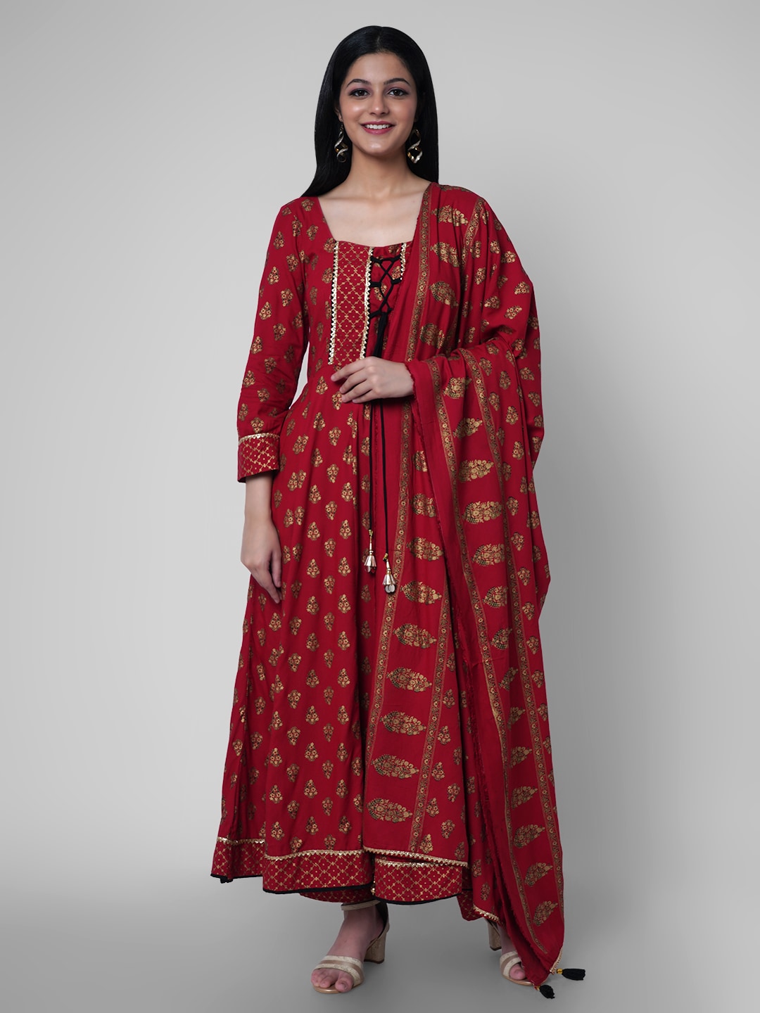 Kalini Women Red Ethnic Motifs Kurta with Churidar & With Dupatta - Distacart