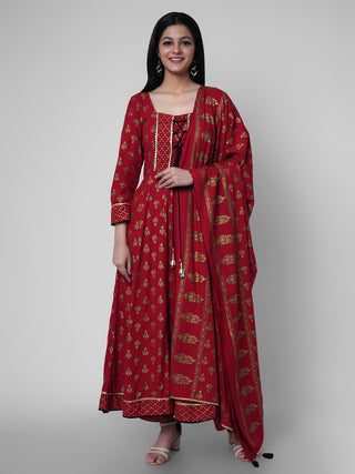 Kalini Women Red Ethnic Motifs Kurta with Churidar & With Dupatta - Distacart