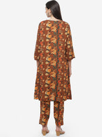 Thumbnail for Biba Women Brown Floral Printed Kurta with Trousers - Distacart