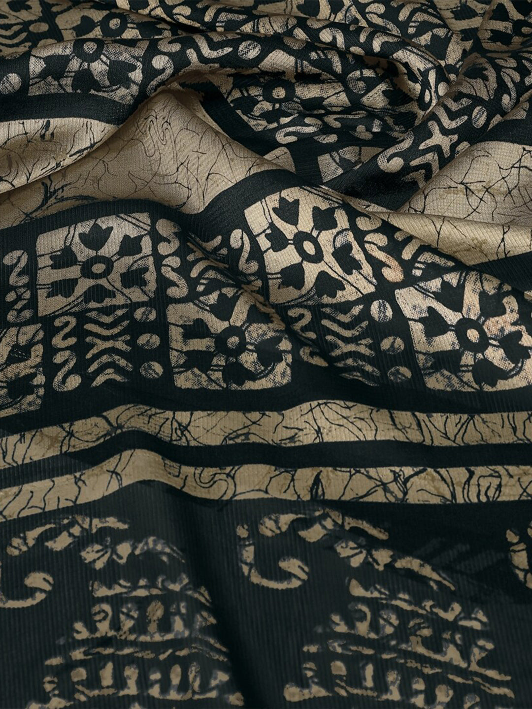 Kalini Black & Beige Batik Printed Chiffon Saree - Distacart