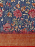 Thumbnail for Saree Mall Navy Blue & Red Linen Blend Printed Saree - Distacart