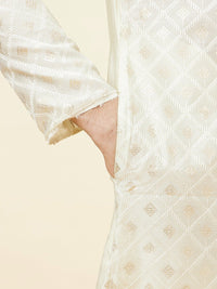 Thumbnail for Manyavar Geometric Embroidered Chanderi Cotton Kurta with Pyjamas - Distacart