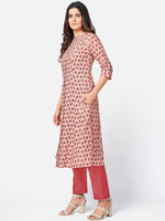 Thumbnail for Kalini Women Peach-Coloured Floral Printed Thread Worked Kurta - Distacart