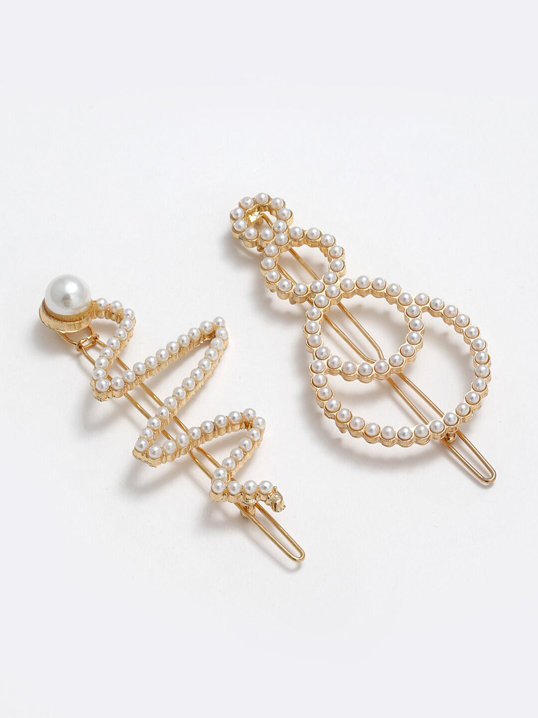 Panash Women Set of 2 Gold-Toned & White Beaded Hair Pins - Distacart