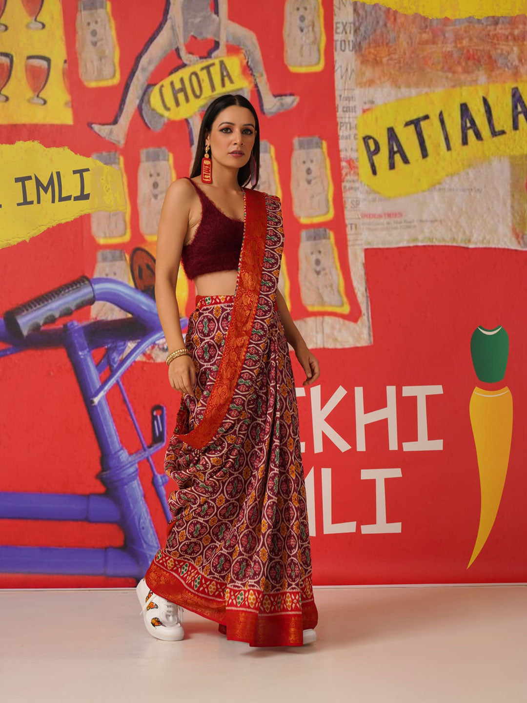 Tikhi Imli Ethnic Motifs Printed Cotton Ready to Wear Saree - Distacart
