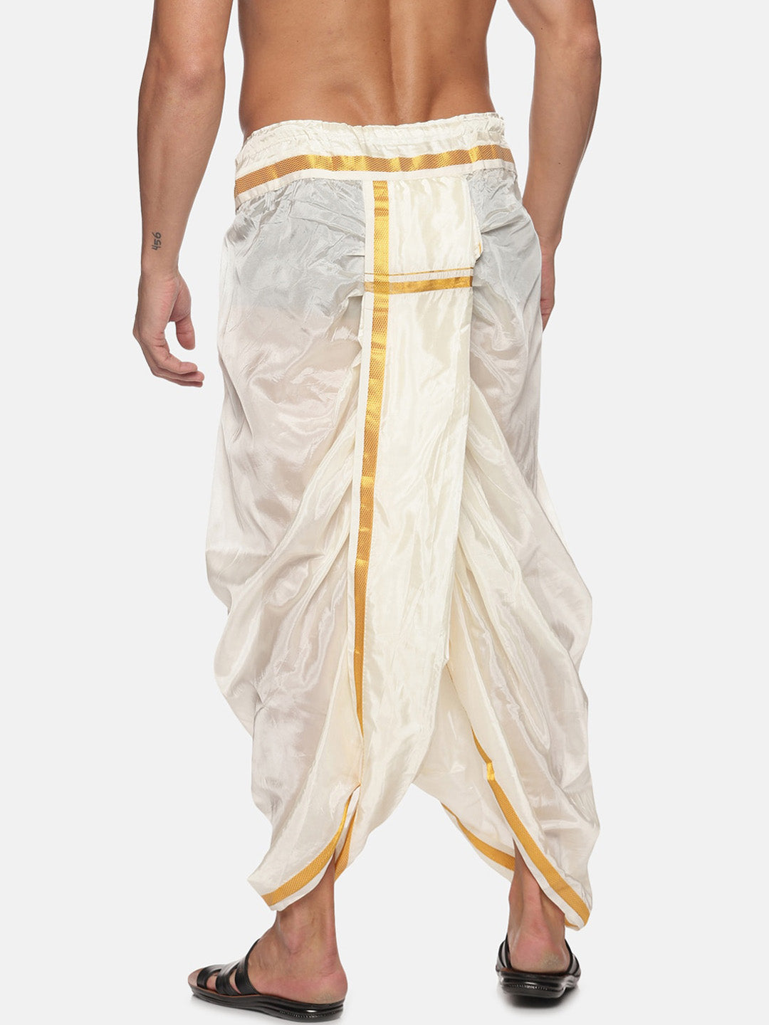 Sethukrishna Men Cream-Coloured & Golden Solid Silk Dhoti - Distacart
