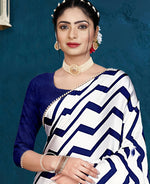 Thumbnail for Blue Japan Satin Stripe Printed Saree With Unstitched Blouse Piece - Laavanya - Distacart
