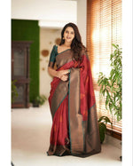 Thumbnail for DEIANA'S Beautiful Golden Jari with New Design Soft Lichi Silk Saree - Maroon - Distacart