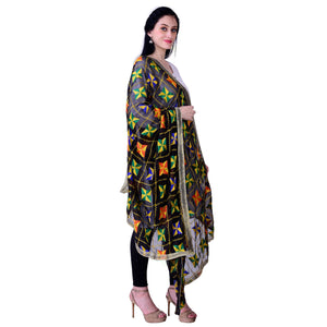 SWI Stylish Women's Embroidered Phulkari Chiffon Black Dupatta