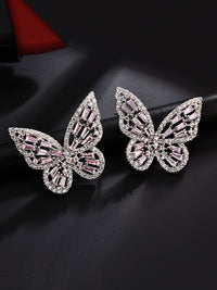 Thumbnail for Yellow Chimes Silver-Toned & Pink Quirky Butterfly Studs Earrings - Distacart