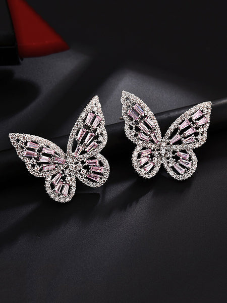 Yellow Chimes Silver-Toned & Pink Quirky Butterfly Studs Earrings - Distacart