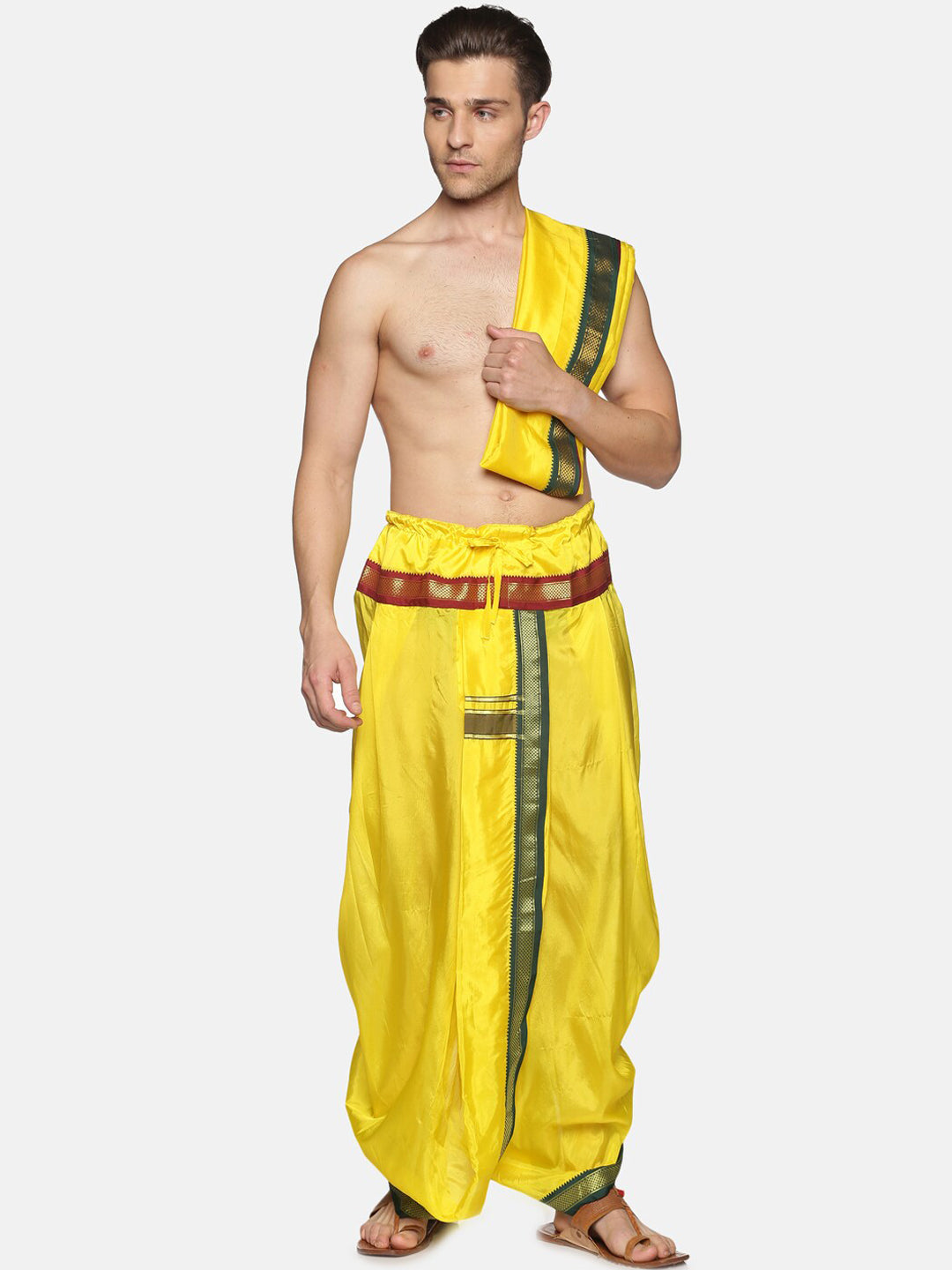 Sethukrishna Men Yellow Readymade Dhoti Pant & Angavastram - Distacart