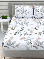 Thumbnail for DREAM WEAVERZ White & Grey Floral 220 TC Cotton 1 Double Bedsheet with 2 Pillow Covers - Distacart
