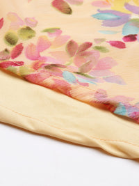 Thumbnail for Souchii Peach-Coloured Floral Layered Chiffon Beautiful A-Line Midi Dress - Distacart