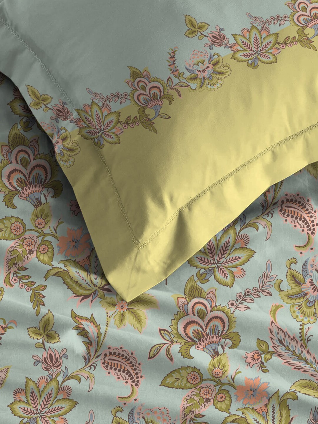 MYTRIDENT Blue White Floral Pure Cotton 144 TC Queen Bedsheet With 2 Pillow Covers - Distacart