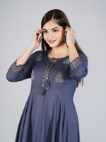 Thumbnail for Kalini Women Grey Ethnic Motifs Embroidered Anarkali Kurta - Distacart