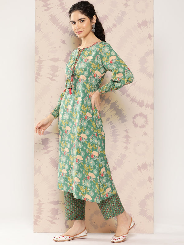 Kalini Women Floral Printed Regular Pure Cotton Kurta with Palazzos & With Dupatta - Distacart