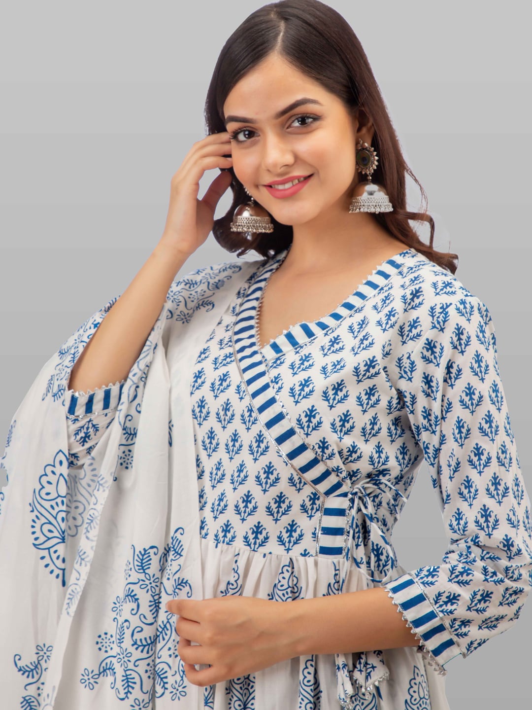 Kalini Women White Floral Printed Pure Cotton Kurta with Trousers & With Dupatta - Distacart