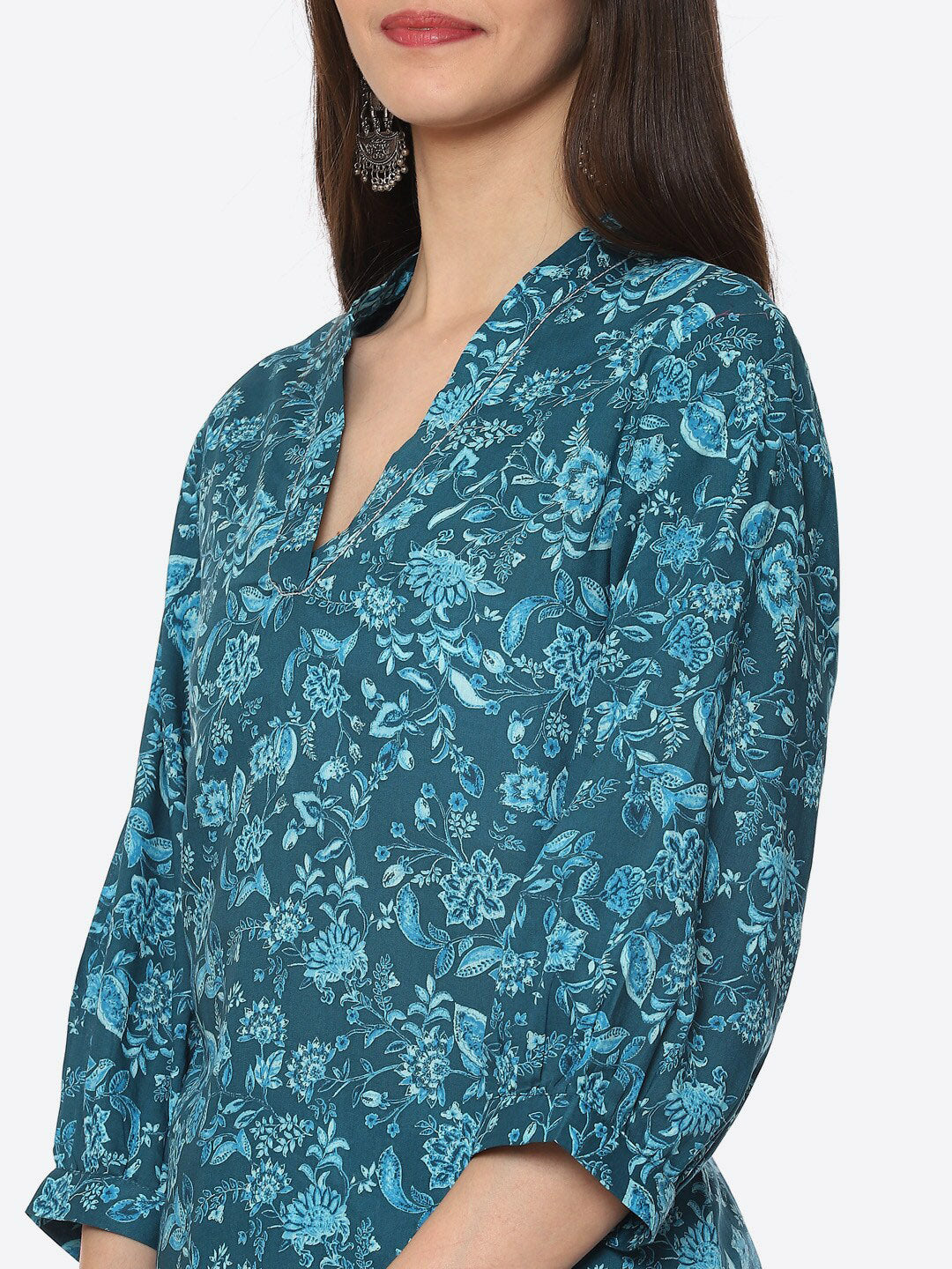 Biba Women Teal Floral Printed Kurti with Salwar - Distacart