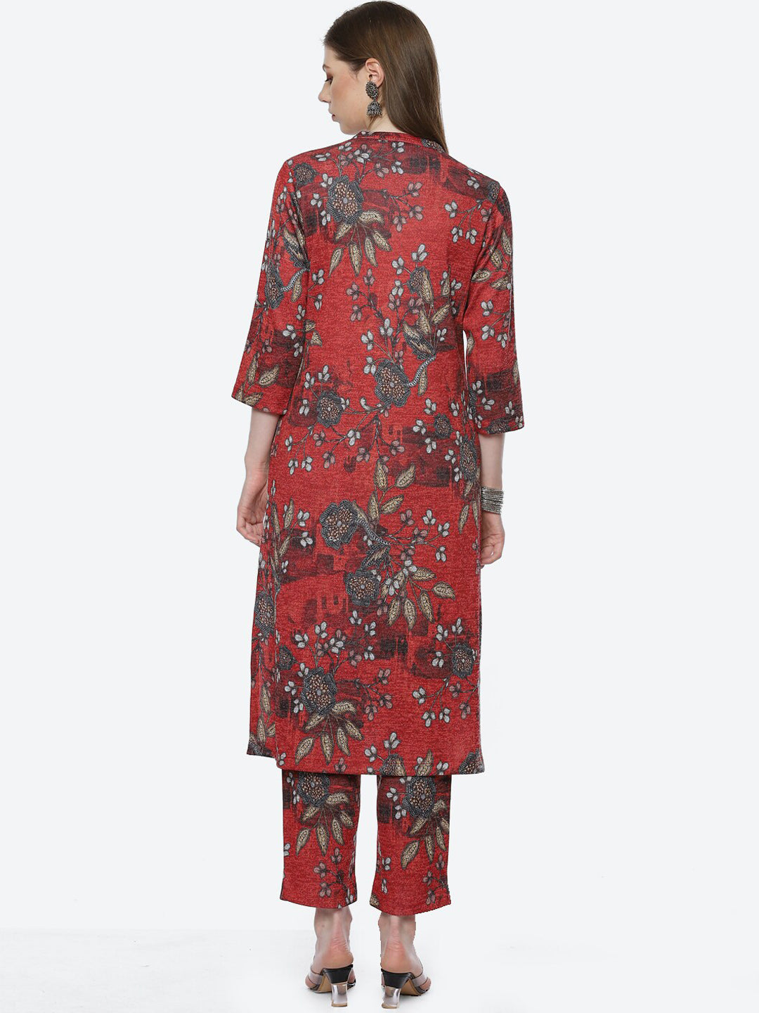 Biba Women Maroon Floral Printed Kurta with Trousers - Distacart