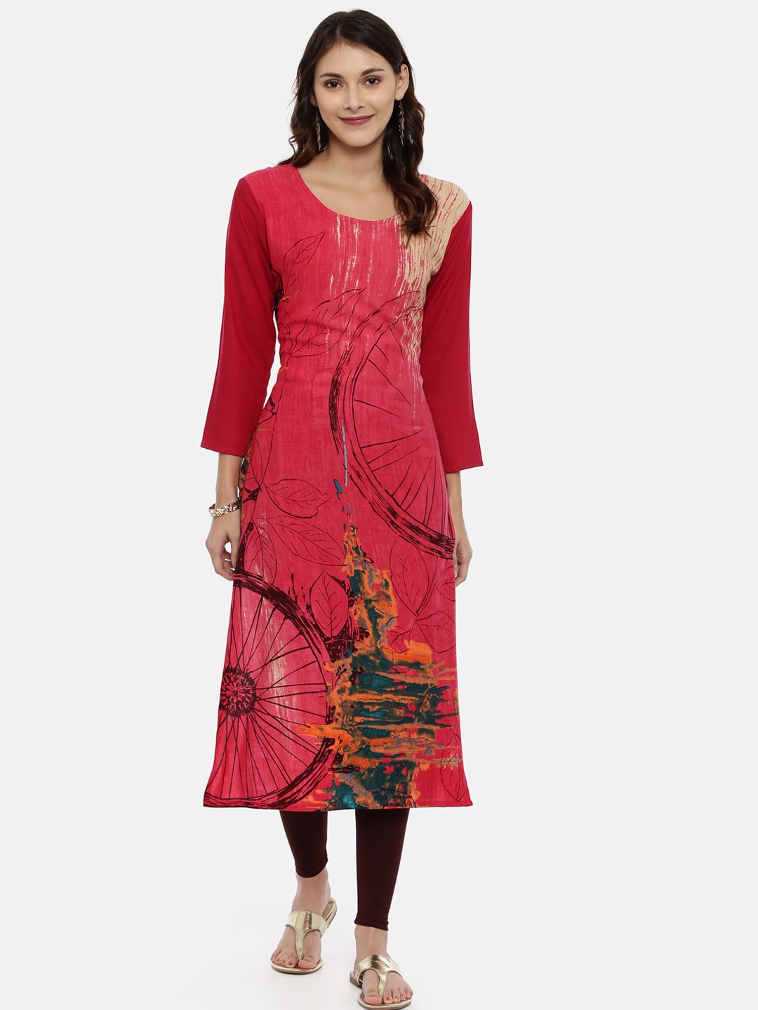 Souchii Pink Printed Straight Kurta - Distacart