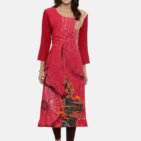 Souchii Pink Printed Straight Kurta - Distacart