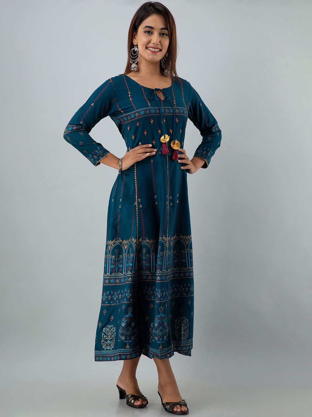 Kalini Women Teal Ethnic Motifs Printed Anarkali Kurta - Distacart