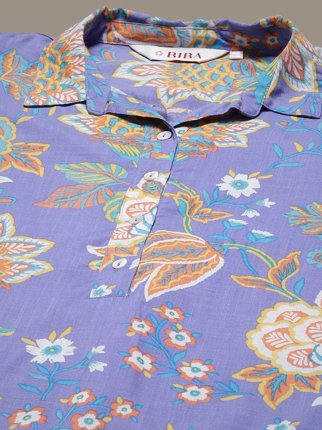 Biba Floral Printed Shirt Collar Kurta - Distacart