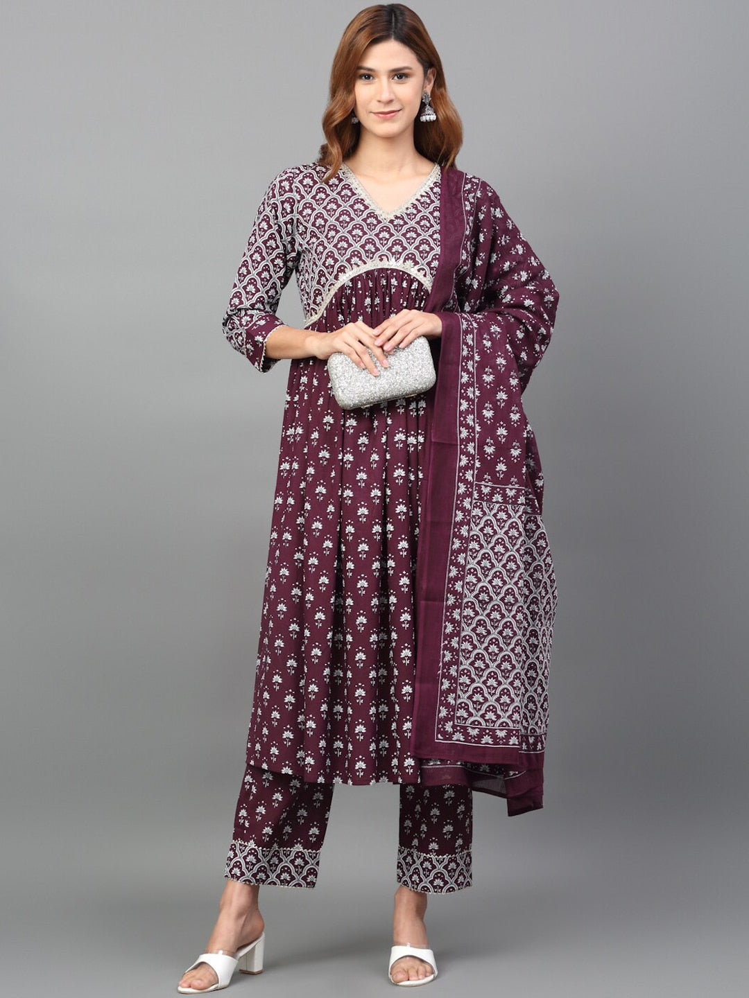 Kalini Printed Gotta Patti Empire Pure Cotton Kurta with Palazzos & With Dupatta - Distacart