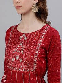 Thumbnail for Ishin Women Red Embellished Anarkali Kurta - Distacart