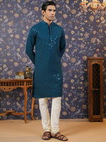 Thumbnail for House of Pataudi Ethnic Motifs Embroidered Sequinned Straight Kurta With Churidar - Distacart