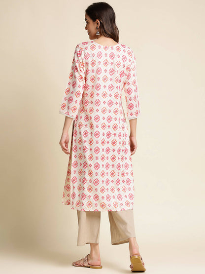 Pink Poly Rayon Aztec Printed Straight Fit Kurta - Prasuti - Distacart