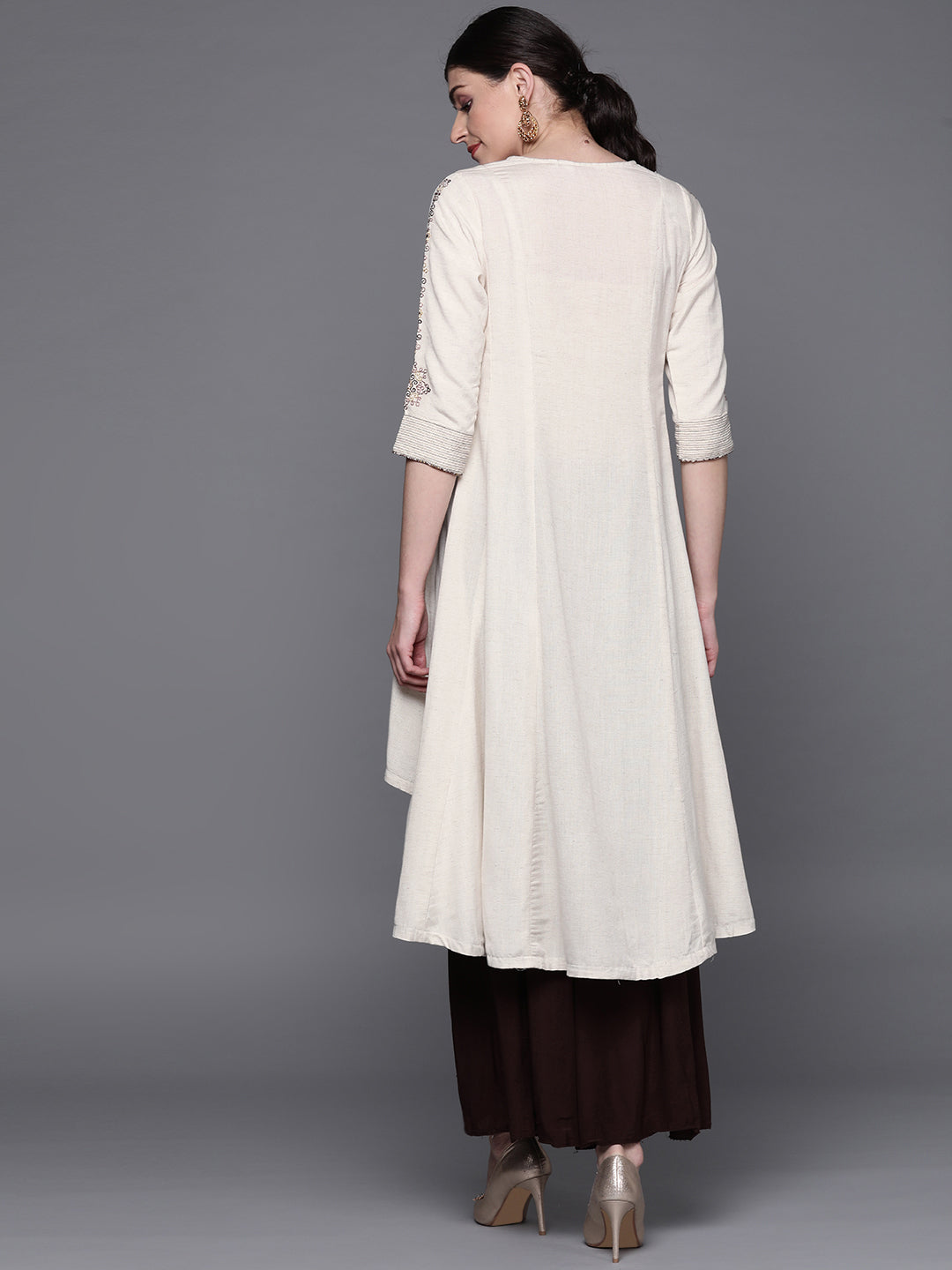 Biba Women Off-White Embroidered Yoke Design A-Line Kurta - Distacart