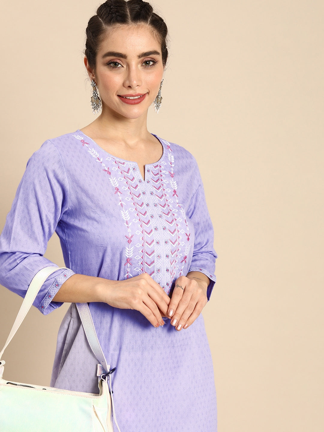Sangria Women Lavender Yoke Design Kurta - Distacart