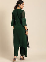 Thumbnail for Sangria Women Green Ethnic Motifs Chikankari Kurta with Palazzos - Distacart