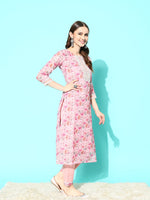 Thumbnail for Sangria Floral Printed Regular Thread Work Linen Kurta with Trousers & With Dupatta - Distacart