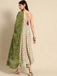 Thumbnail for Anayna Women Cream-Coloured Ethnic Motifs Pure Cotton Kurta with Trousers & Dupatta - Distacart