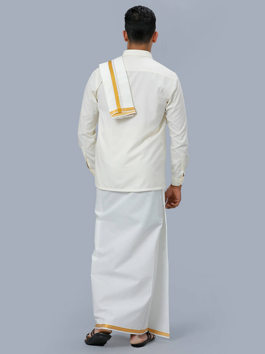 Ramraj Cotton Mens Wedding Set Cream Regular Dhoti, Shirt & Towel - Distacart