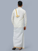 Thumbnail for Ramraj Cotton Mens Wedding Set Cream Regular Dhoti, Shirt & Towel - Distacart