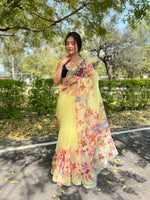 Thumbnail for Vamsee Yellow Organza Saree - Distacart