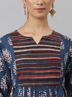 Thumbnail for Khushal K Women Blue Floral Printed Pure Cotton Kurta with Palazzos & With Dupatta - Distacart